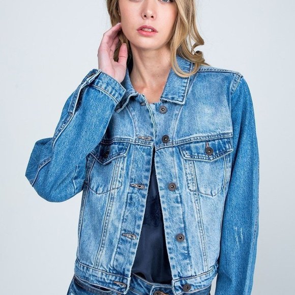 New Medium Washed Denim Jean Jacket - Picture 11 of 11